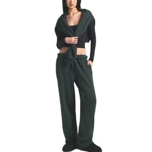 SKIMS Cotton Fleece Straight Leg Sweatpants Spruce Small Medium NWT